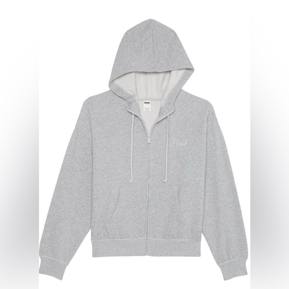 BRAND NEW VS PINK Ivy Fleece Campus Full-Zip Hoodie | Heather Stone Grey | XXL - Picture 4 of 9